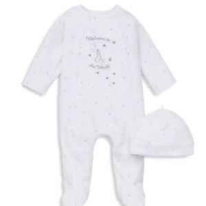 Little Me Unisex Welcome to the World Footie & Hat Set & blanket 3 piece set NEW